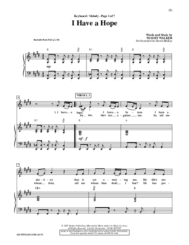 I Have A Hope Piano/Vocal (Tommy Walker)