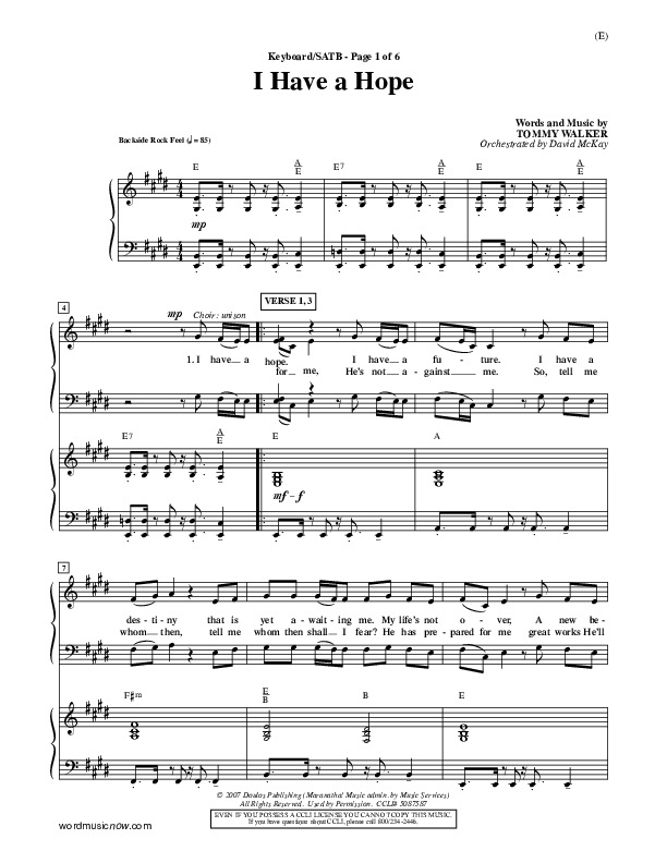 I Have A Hope Piano/Vocal (SATB) (Tommy Walker)
