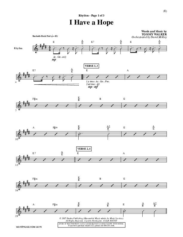 I Have A Hope Rhythm Chart (Tommy Walker)