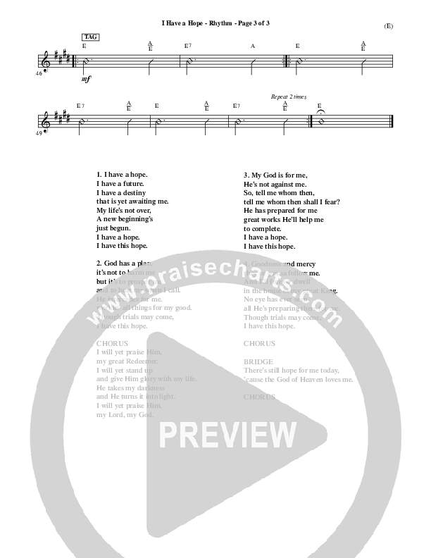 I Have A Hope Rhythm Chart (Tommy Walker)