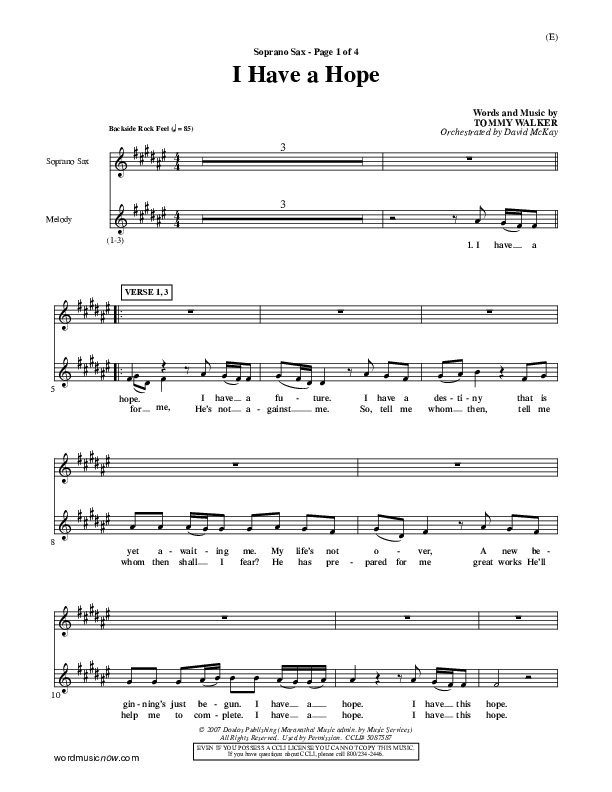 I Have A Hope Soprano Sax (Tommy Walker)