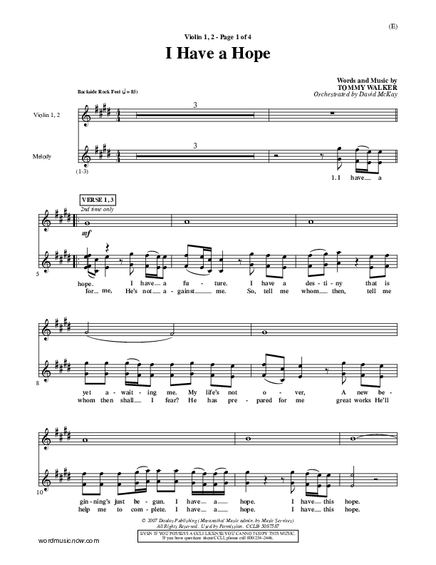 I Have A Hope Violin 1/2 (Tommy Walker)