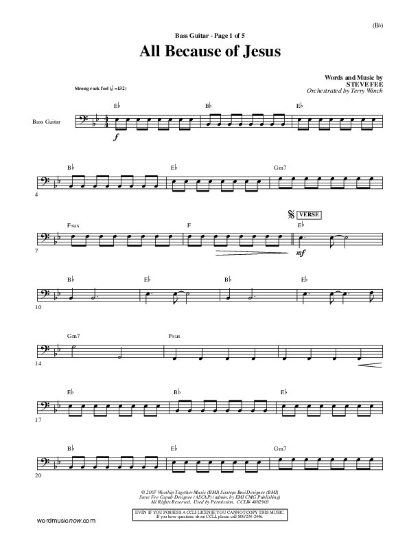 All Because Of Jesus Bass Guitar (FEE Band)