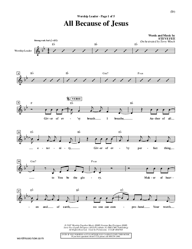 All Because Of Jesus Lead Sheet (FEE Band)