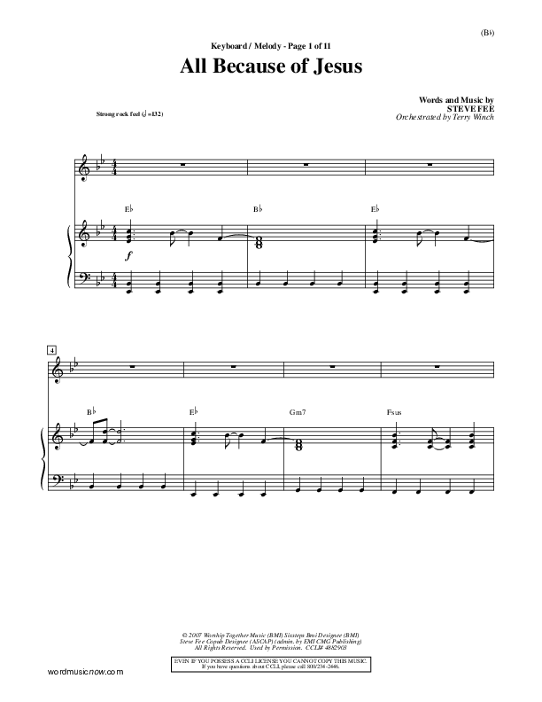 All Because Of Jesus Piano/Vocal (FEE Band)