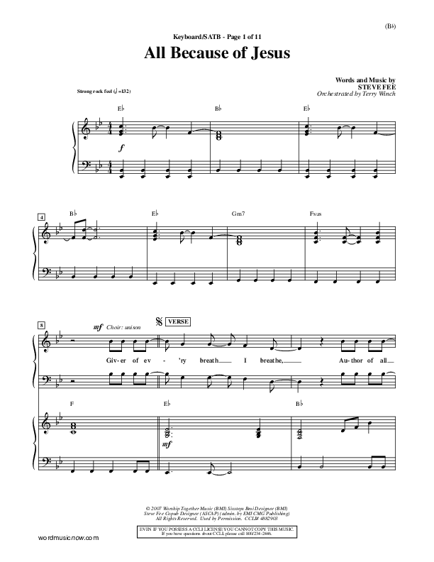 All Because Of Jesus Lead Sheet (FEE Band)