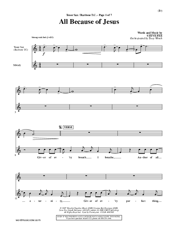 All Because Of Jesus Tenor Sax/Baritone T.C. (FEE Band)