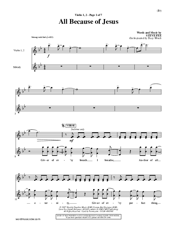 All Because Of Jesus Violin 1/2 (FEE Band)