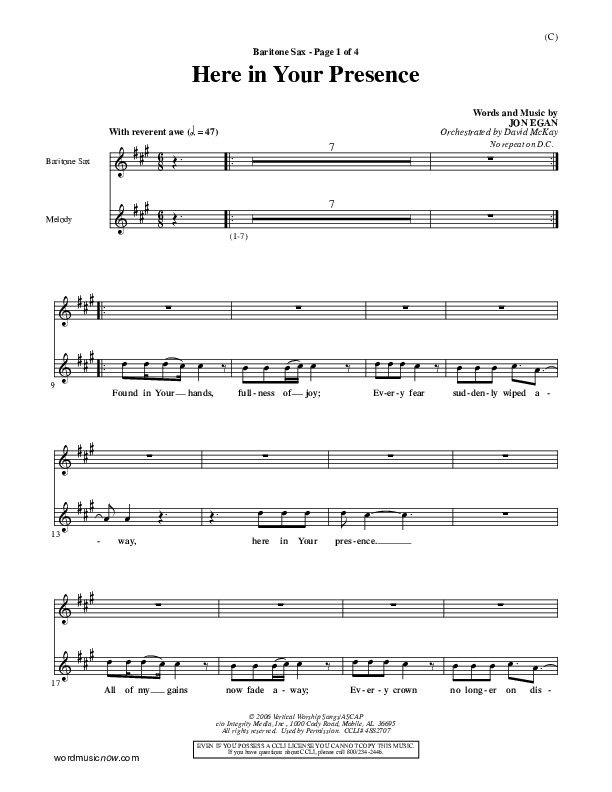 Here In Your Presence Bari Sax (Jon Egan)