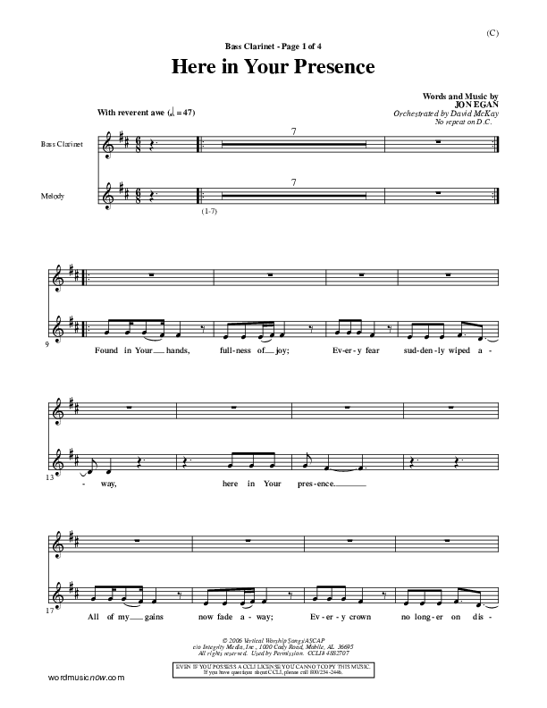 Here In Your Presence Bass Clarinet (Jon Egan)