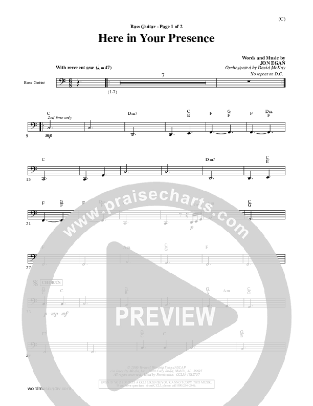 Here In Your Presence Bass Guitar (Jon Egan)