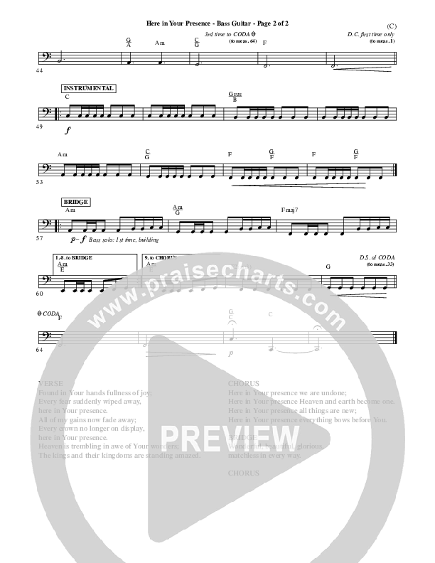 Here In Your Presence Bass Guitar (Jon Egan)