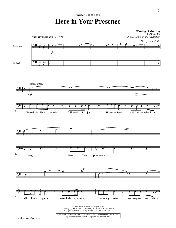 Here In Your Presence Bassoon (Jon Egan)