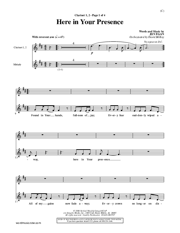 Here In Your Presence Clarinet 1/2 (Jon Egan)