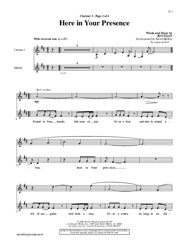 Here In Your Presence Clarinet 3 (Jon Egan)