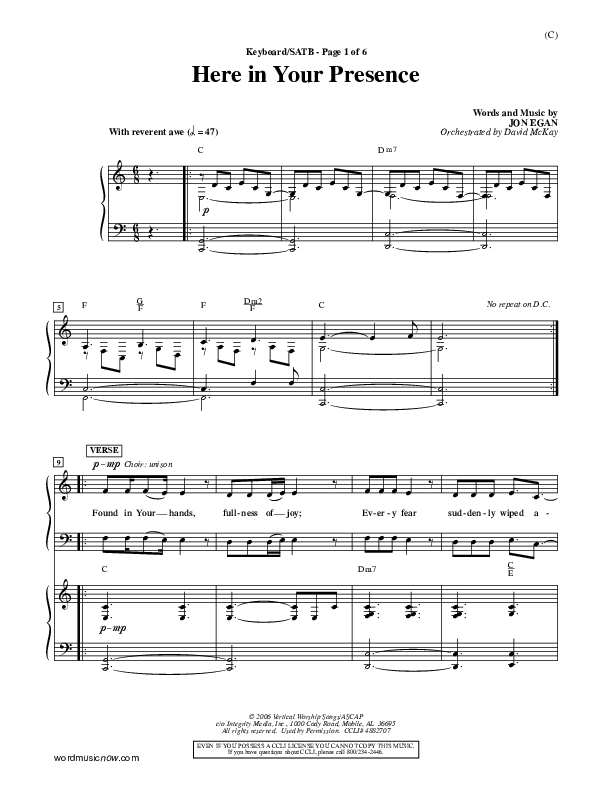 Here In Your Presence Piano/Vocal (SATB) (Jon Egan)