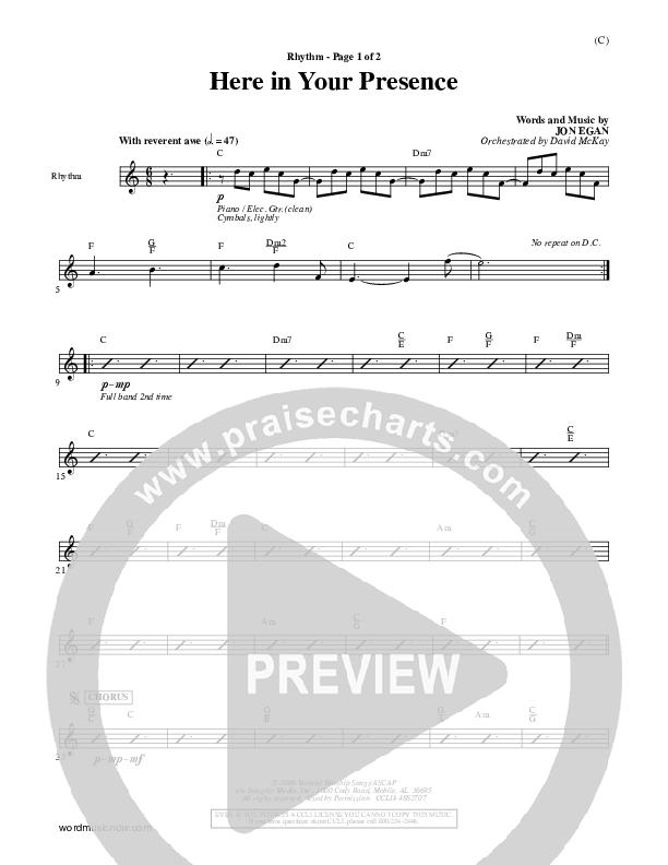 Here In Your Presence Rhythm Chart (Jon Egan)