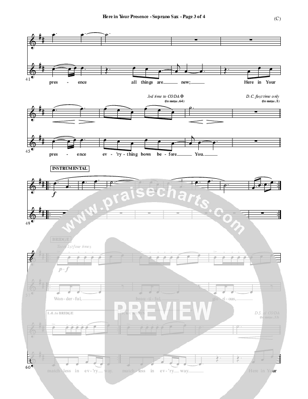 Here In Your Presence Soprano Sax (Jon Egan)