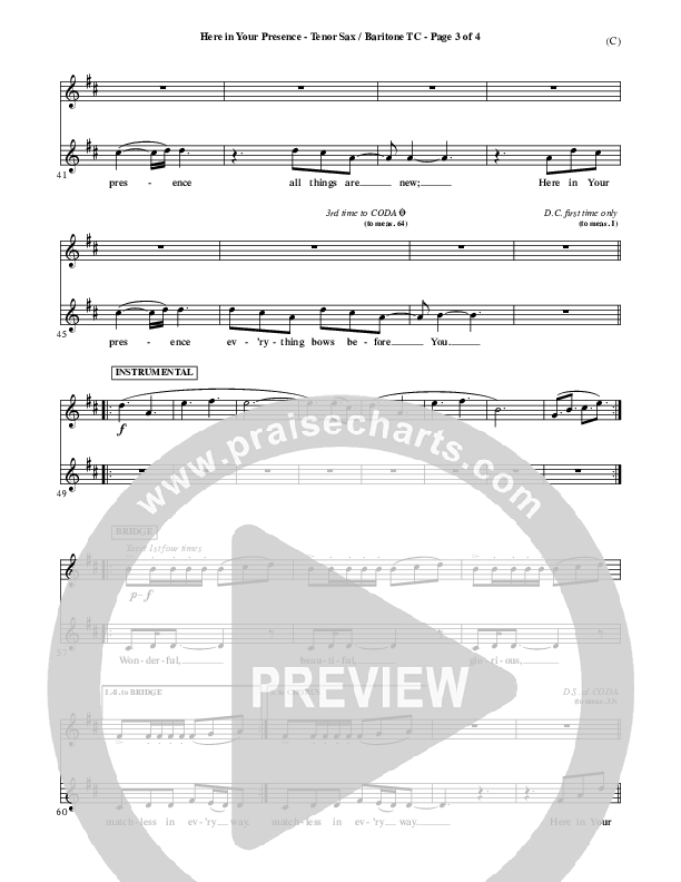 Here In Your Presence Tenor Sax/Baritone T.C. (Jon Egan)