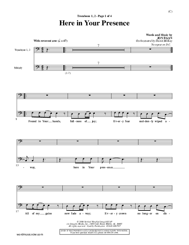 Here In Your Presence Trombone 1/2 (Jon Egan)