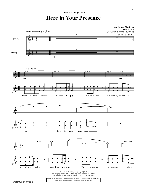 Here In Your Presence Violin 1/2 (Jon Egan)