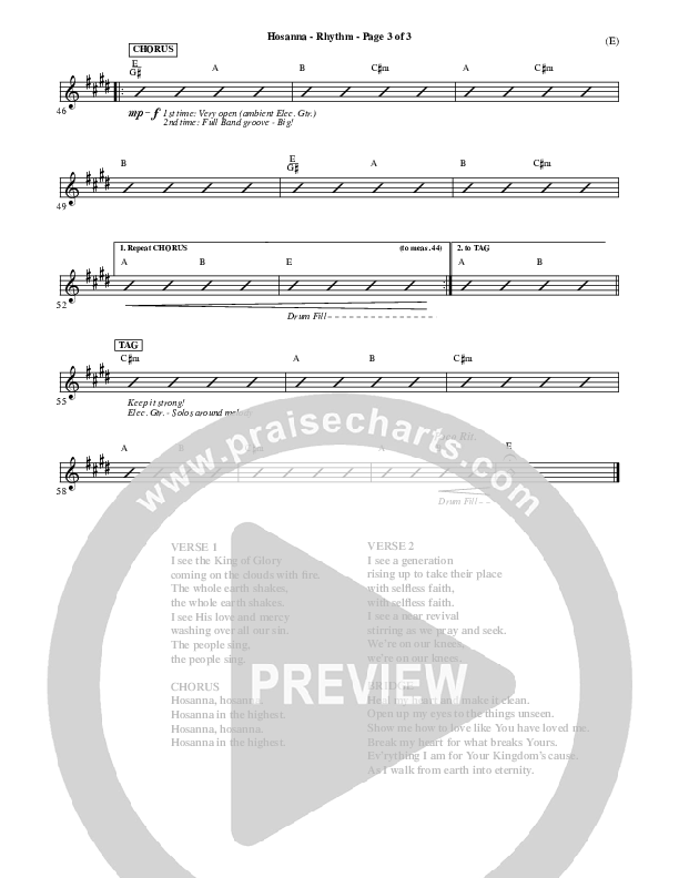 Hosanna Rhythm Chart (Brooke Fraser)