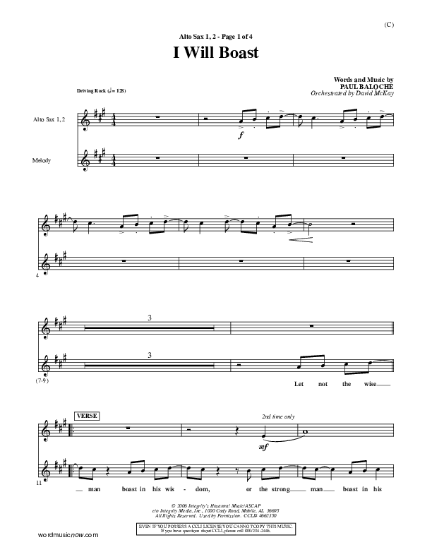 I Will Boast Alto Sax 1/2 (Paul Baloche)