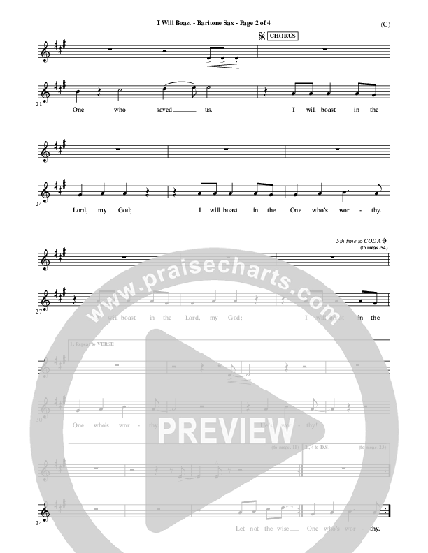 I Will Boast Bari Sax (Paul Baloche)