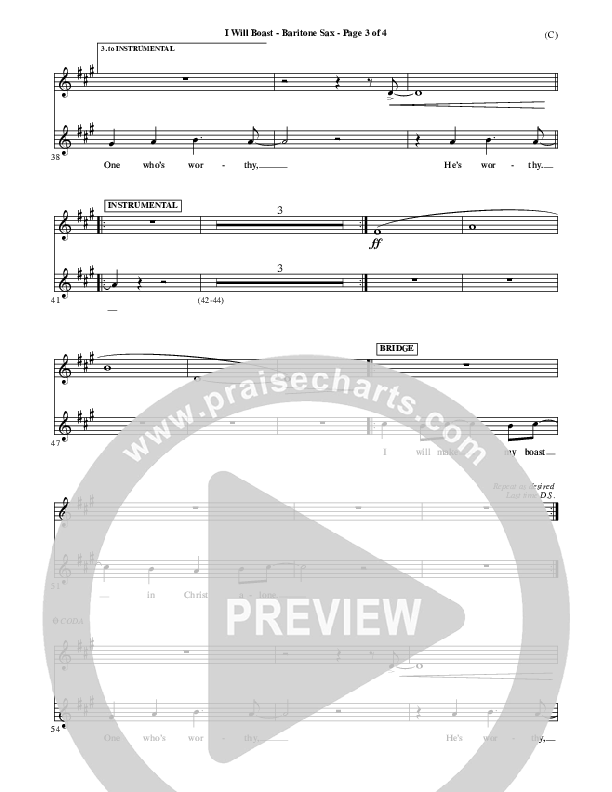 I Will Boast Bari Sax (Paul Baloche)