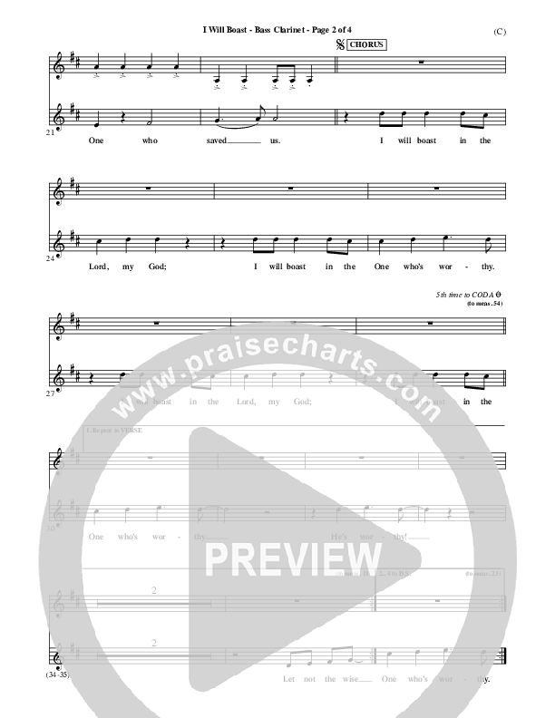 I Will Boast Bass Clarinet (Paul Baloche)