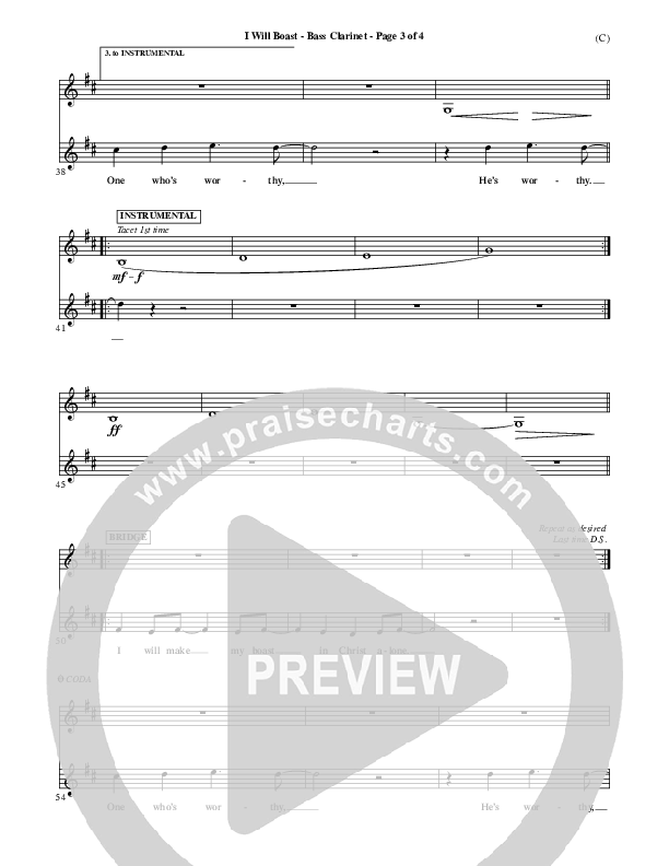 I Will Boast Bass Clarinet (Paul Baloche)