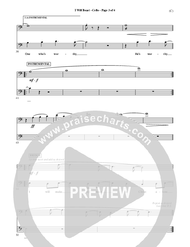 I Will Boast Cello (Paul Baloche)