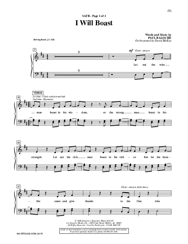 I Will Boast Choir Sheet (SATB) (Paul Baloche)