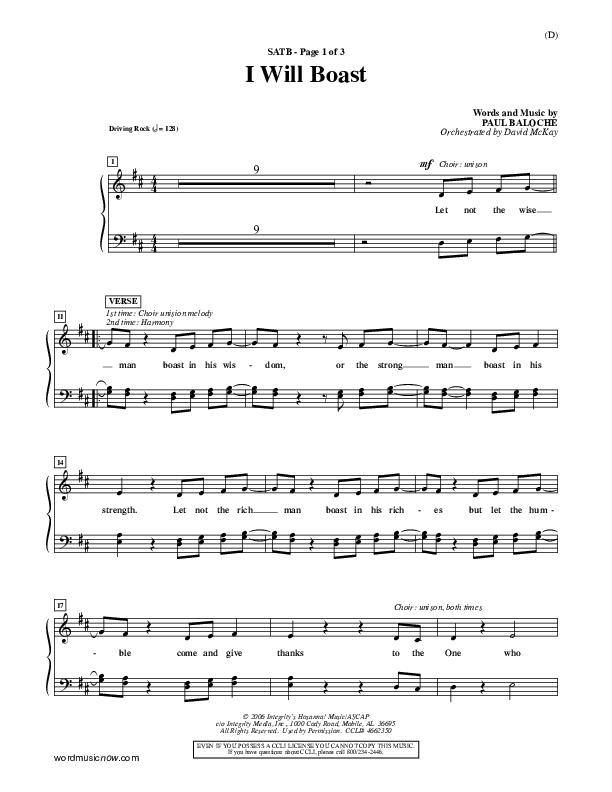 I Will Boast Choir Vocals (SATB) (Paul Baloche)