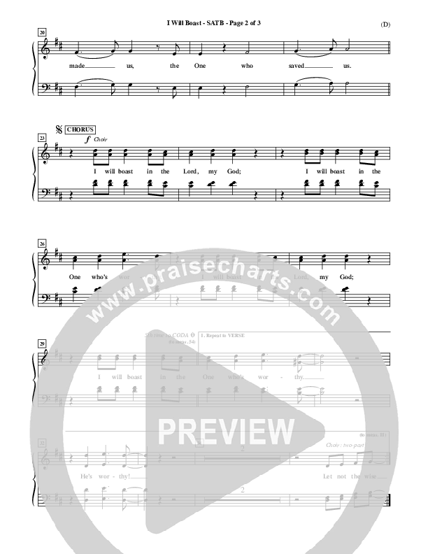 I Will Boast Choir Vocals (SATB) (Paul Baloche)