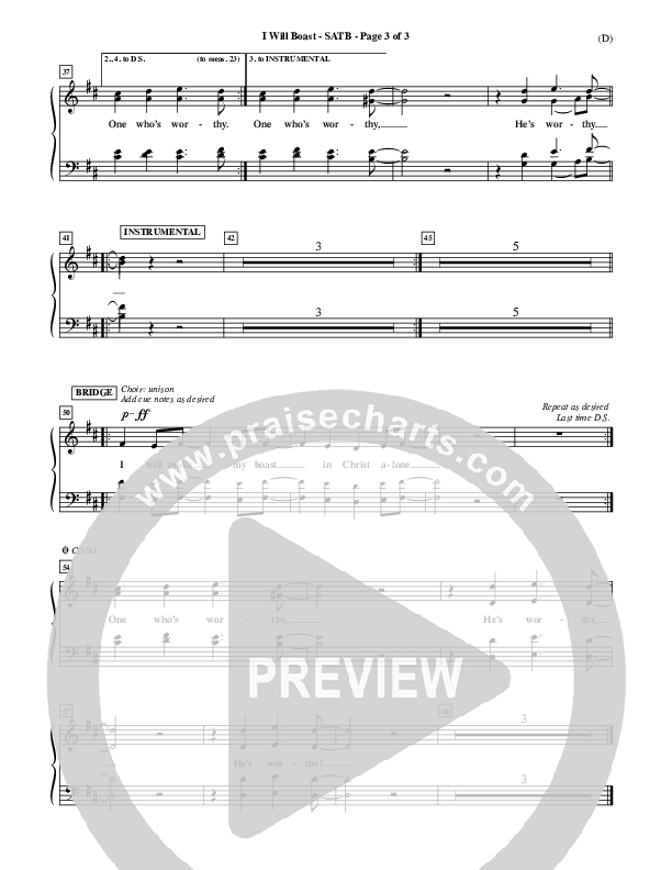I Will Boast Choir Sheet (SATB) (Paul Baloche)