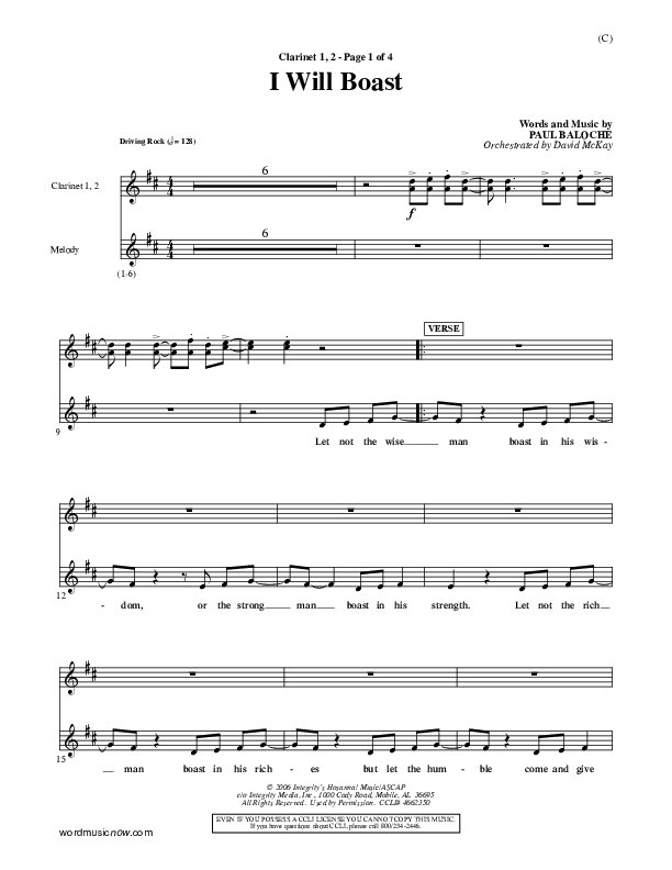 I Will Boast Clarinet 1/2 (Paul Baloche)