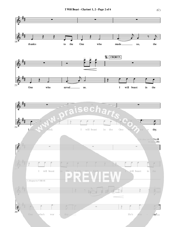 I Will Boast Clarinet 1/2 (Paul Baloche)