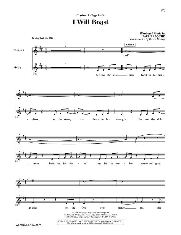 I Will Boast Clarinet 3 (Paul Baloche)