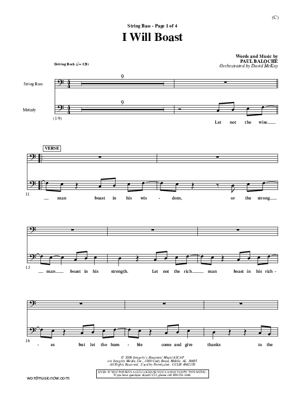 I Will Boast Double Bass (Paul Baloche)