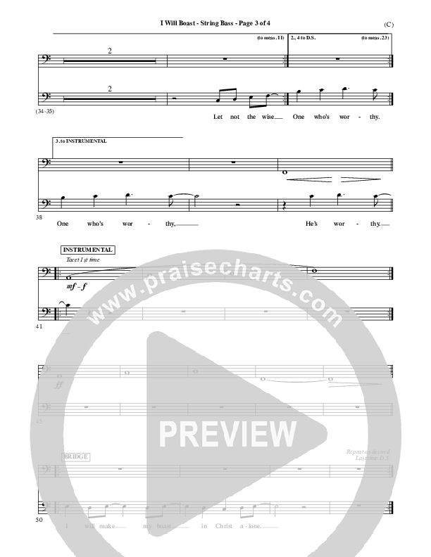 I Will Boast Double Bass (Paul Baloche)