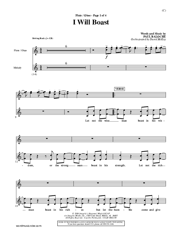 I Will Boast Flute/Oboe (Paul Baloche)