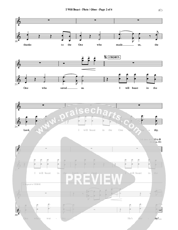 I Will Boast Flute/Oboe (Paul Baloche)