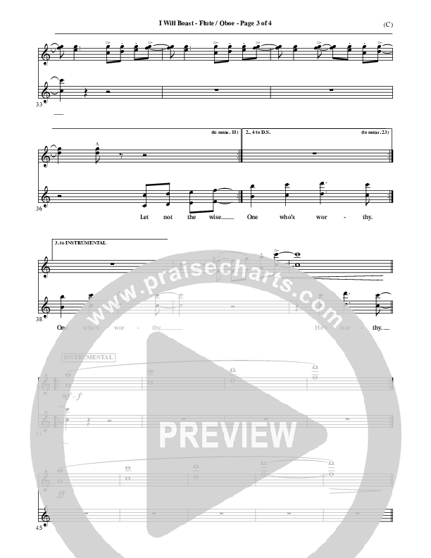 I Will Boast Flute/Oboe (Paul Baloche)