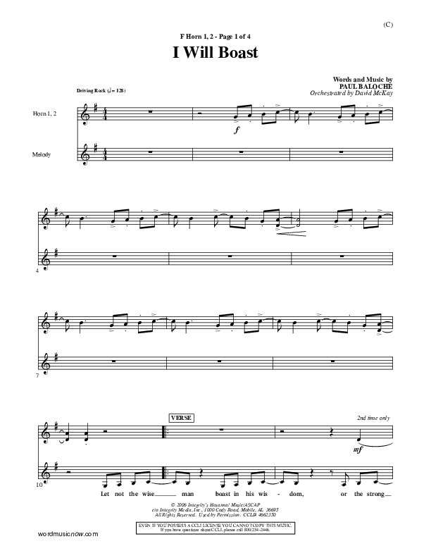 I Will Boast French Horn 1/2 (Paul Baloche)