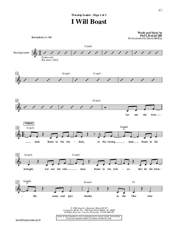 I Will Boast Lead Sheet (Paul Baloche)