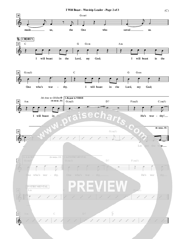 I Will Boast Lead Sheet (Paul Baloche)