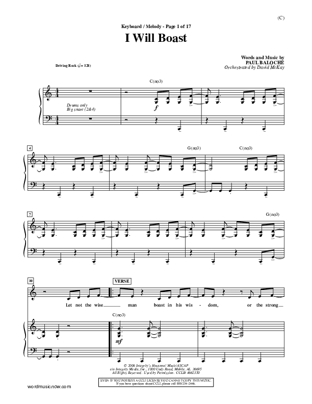 I Will Boast Piano/Vocal (Paul Baloche)