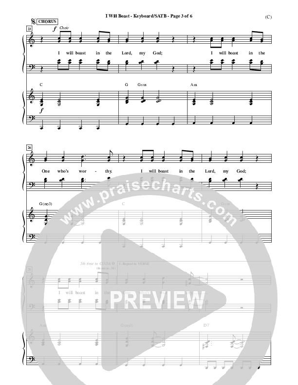 I Will Boast Piano/Vocal (SATB) (Paul Baloche)