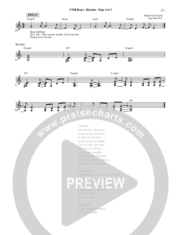 I Will Boast Rhythm Chart (Paul Baloche)